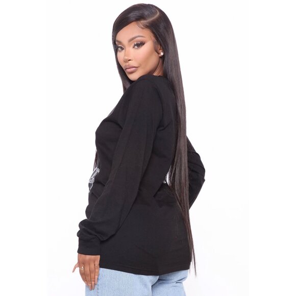 Fashion Nova ✦ His Legacy Tupac Long Sleeve Top ✦ Black Graphic Crew Neck Cotton - Picture 3 of 3